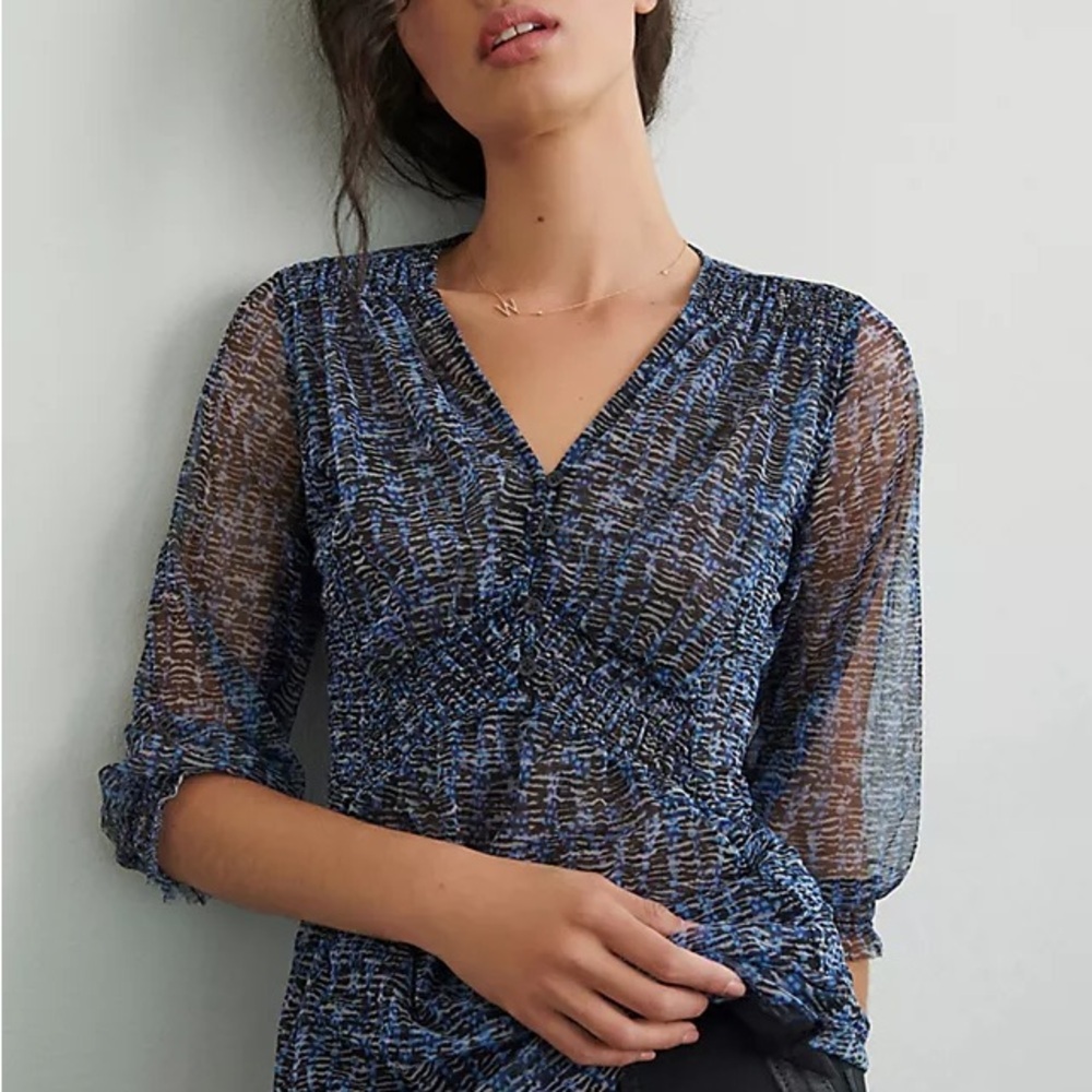 Anthropologie Gretchen Sheer Smocked Blouse (Size M)